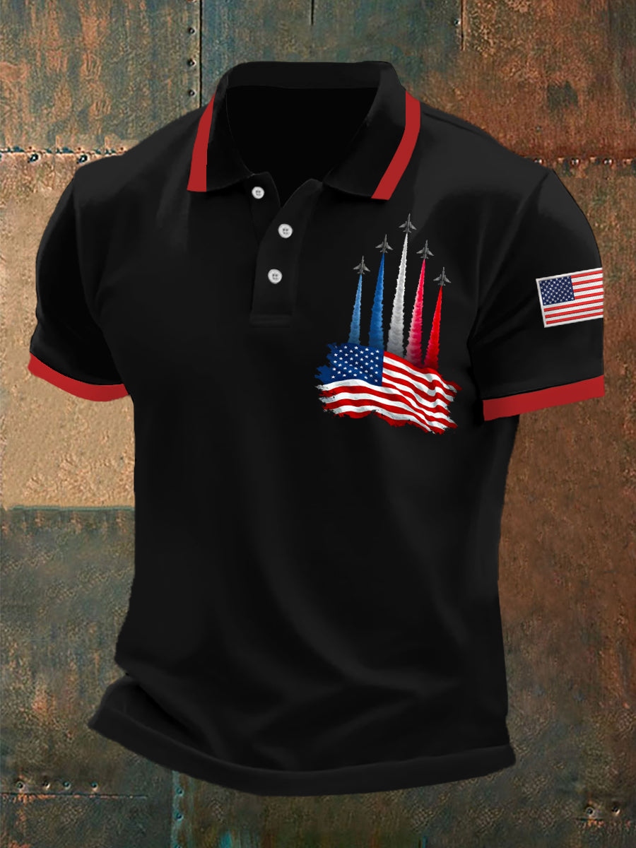 Men's Independence Day American Flag Jet Planes Print Casual Top
