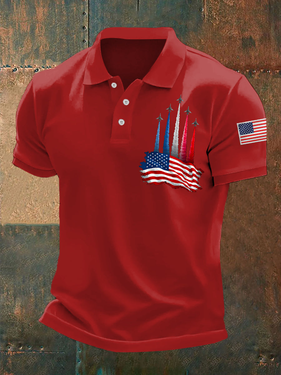 Men's Independence Day American Flag Jet Planes Print Casual Top