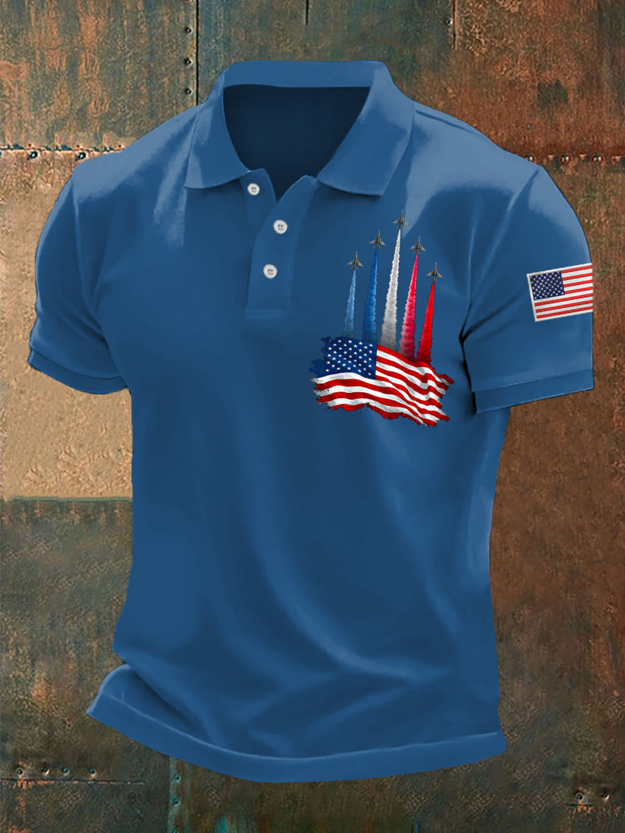 Men's Independence Day American Flag Jet Planes Print Casual Top