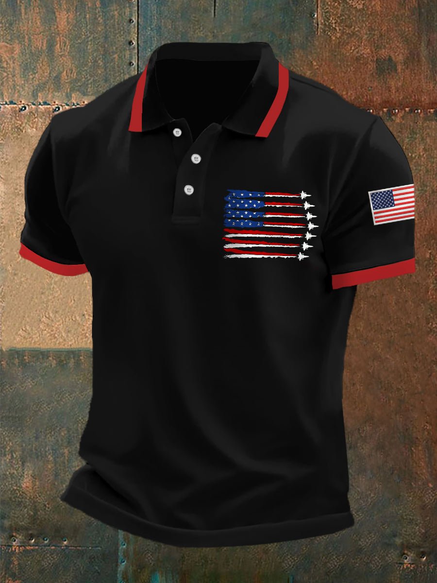 Men's Independence Day USA Flag Fighter Jets Print Casual Tee