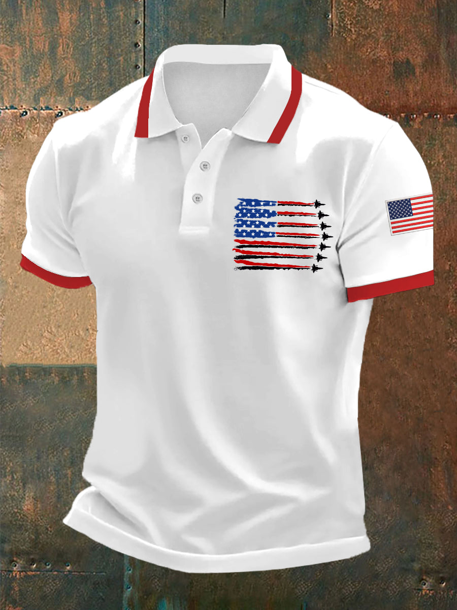 Men's Independence Day USA Flag Fighter Jets Print Casual Tee