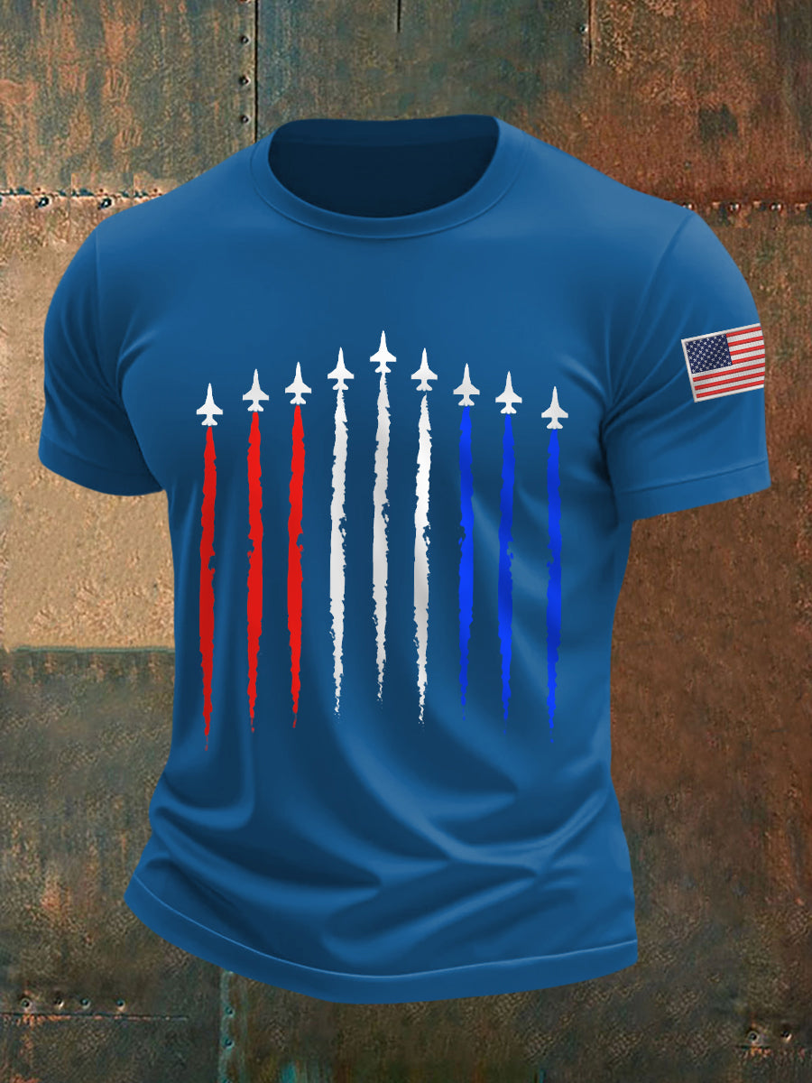 Men's Independence Day Retro Jet Plane Print Casual Tee