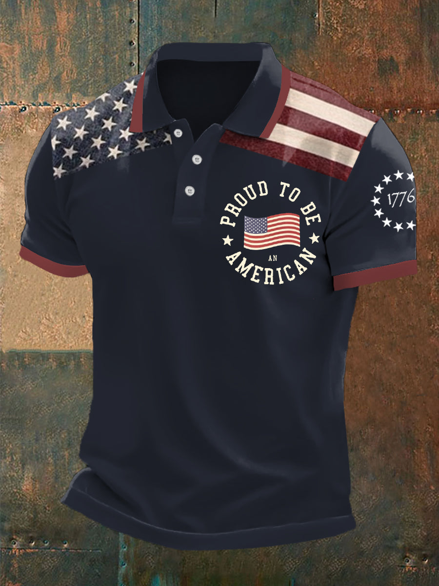 Men's Proud To Be An American Independence Day American Flag Print Casual Top