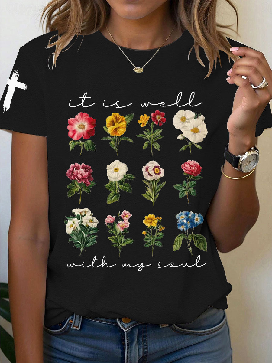 Women's It is Well With My Soul Floral Print T-Shirt