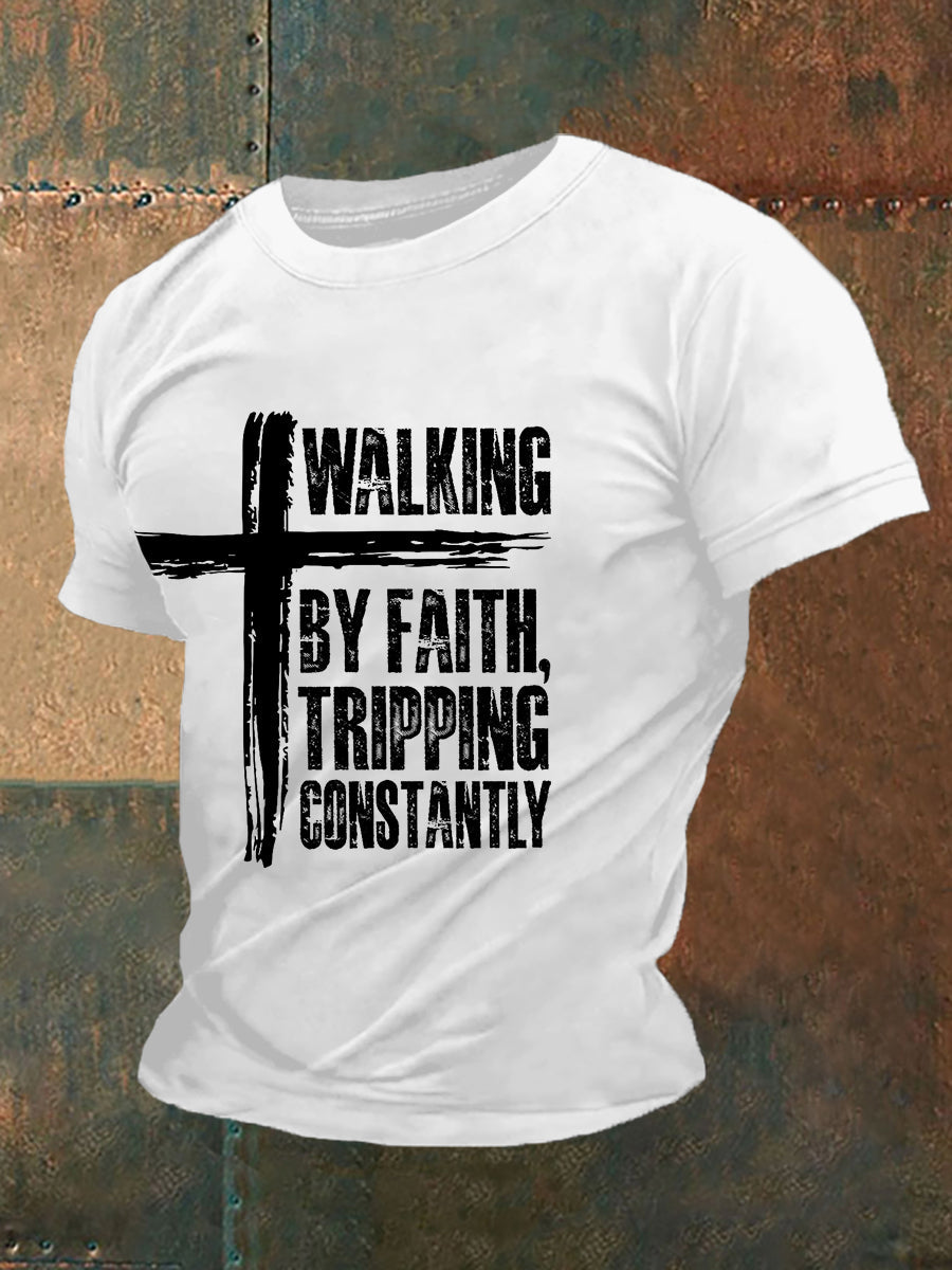 Men's Walking By Faith Tripping Constan Short-sleeved T-shirt
