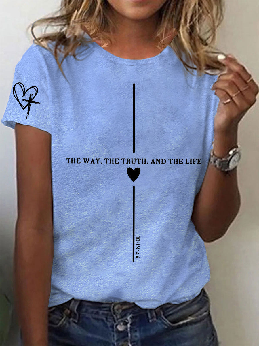 Women's Faith Cross The Way The Truth The Life Printed Short Sleeve T-Shirt