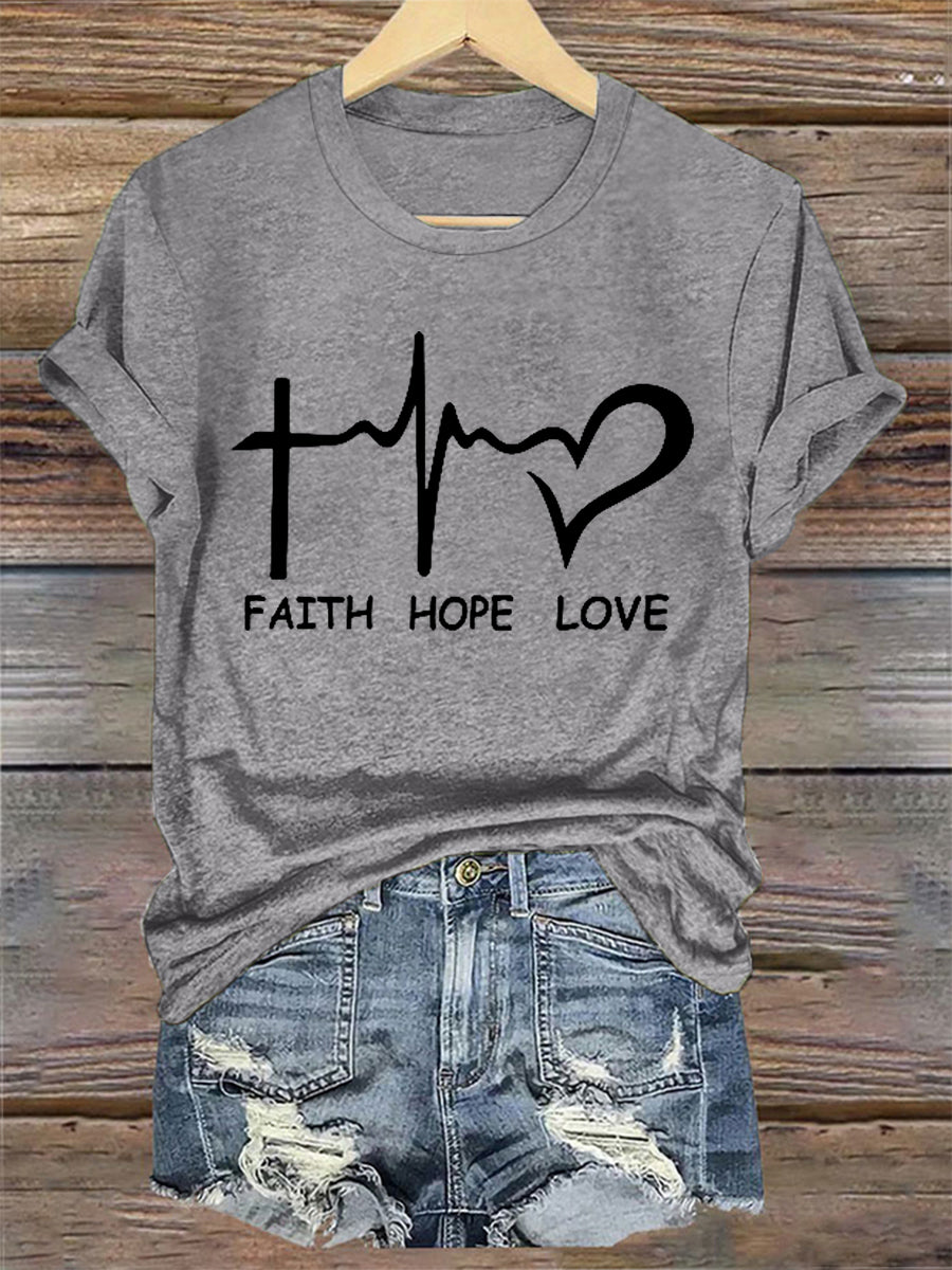 Women's Faith Hope Love Print Casual Tee