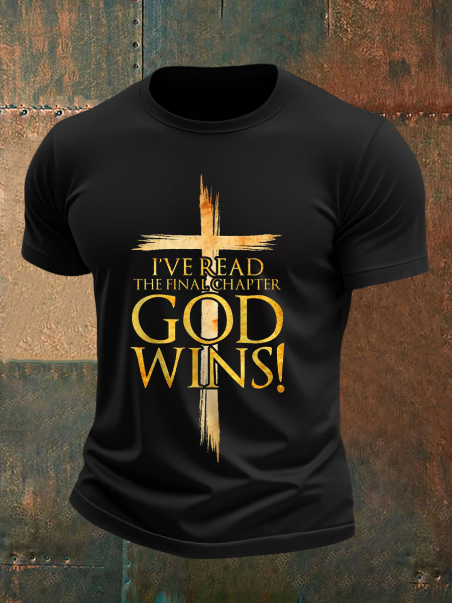 Men's I've Read The Final Chapter God Wins Christian Faith Cross Tee