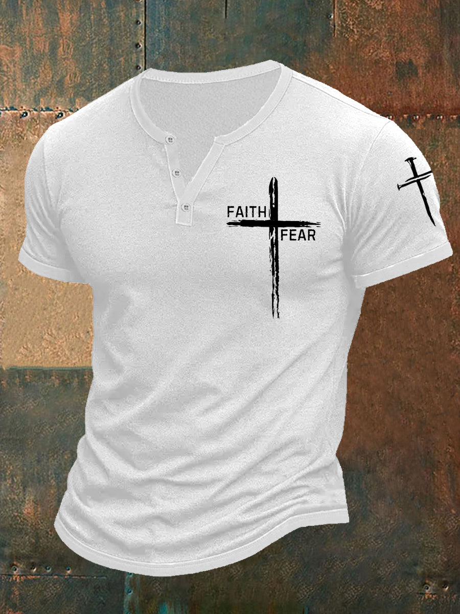 Men's Faith Over Fear Cross Faith Casual Buttons Tee