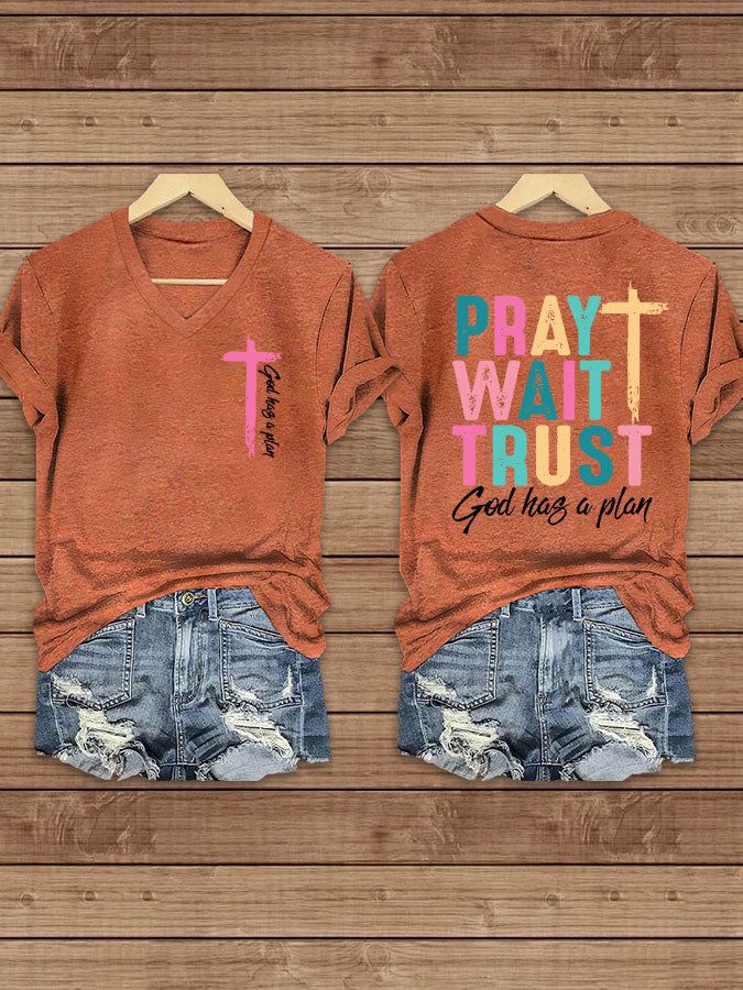 Women's Pray Wait Trust Printed Casual T-Shirt