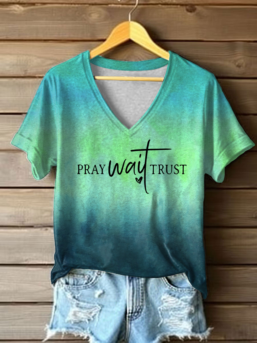Women's Pray Wait Trust Printed Casual T-Shirt