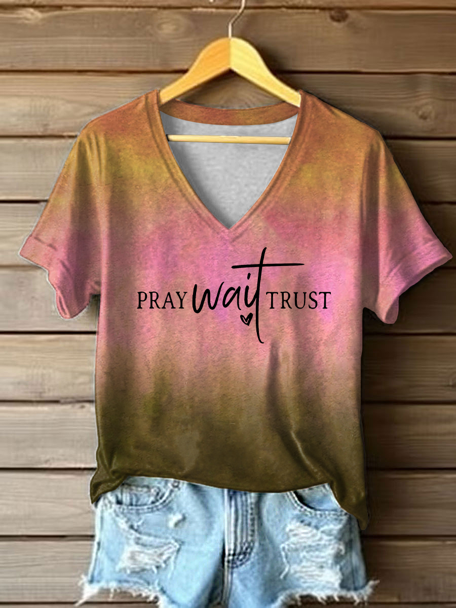 Women's Pray Wait Trust Printed Casual T-Shirt