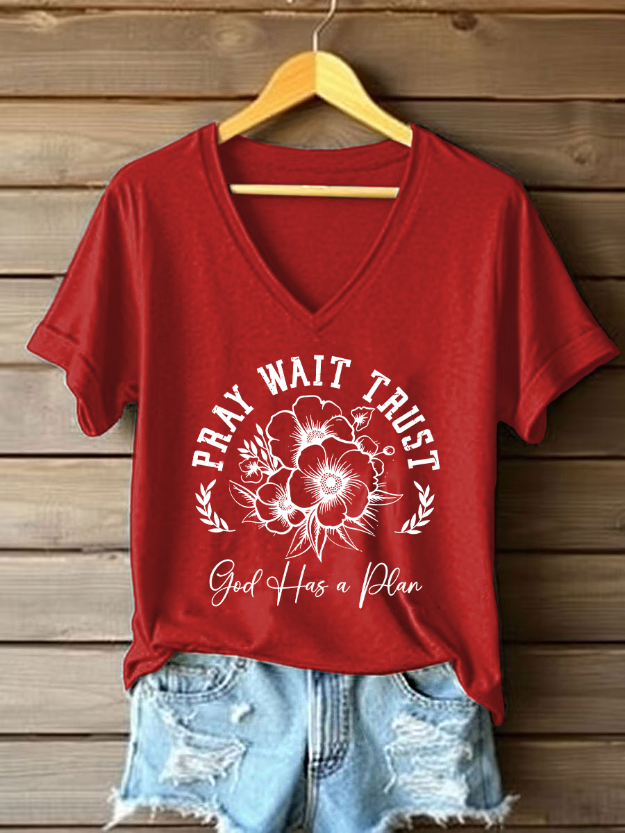Women's Pray Wait Trust Printed Casual T-Shirt