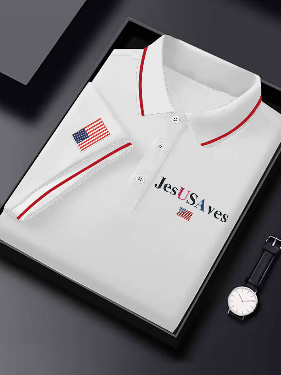 Men's Jesus Saves USA Printed Casual Button-Down Top
