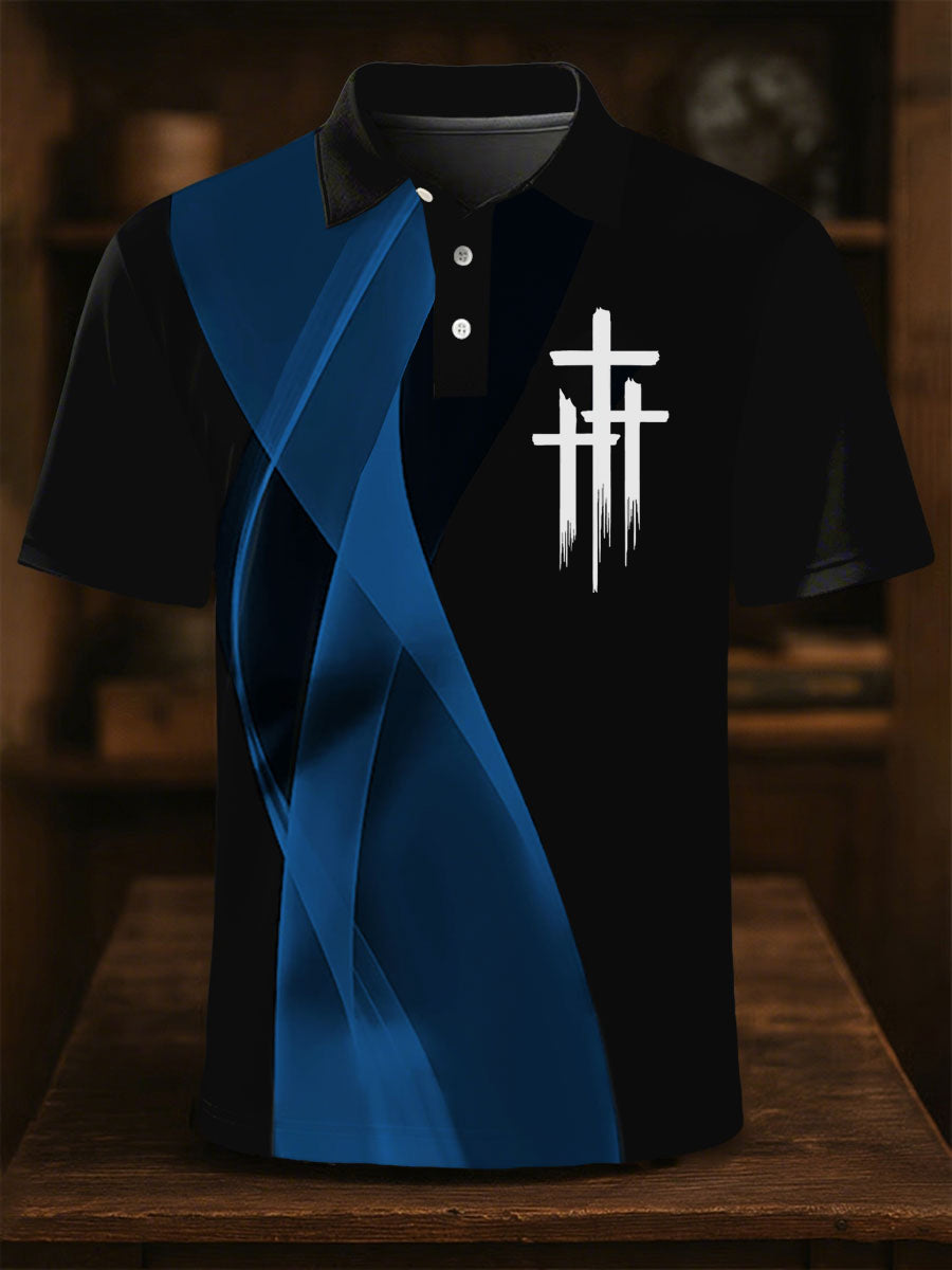 Men's Faith Cross Printed Casual Button Top
