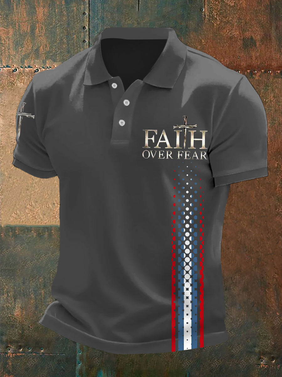 Men's Faith Over Fear Cross Print Casual Polo