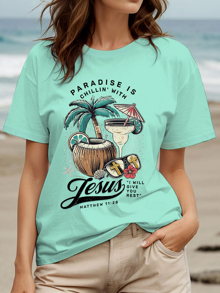 Women's Chillin' With Jesus Printed Casual T-Shirt