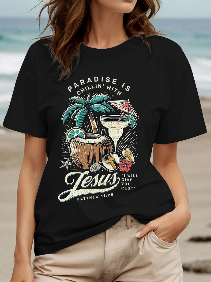 Women's Chillin' With Jesus Printed Casual T-Shirt