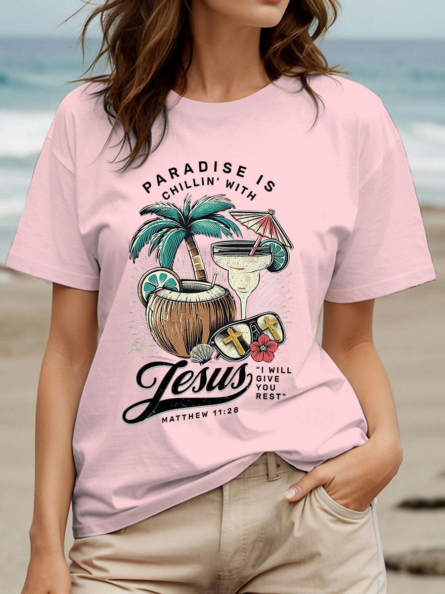 Women's Chillin' With Jesus Printed Casual T-Shirt