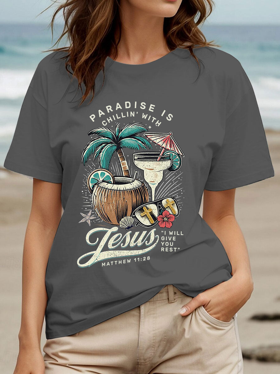 Women's Chillin' With Jesus Printed Casual T-Shirt