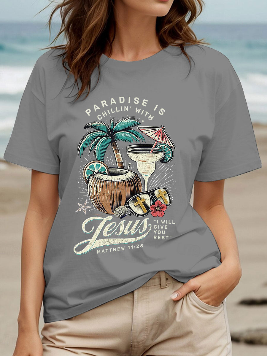 Women's Chillin' With Jesus Printed Casual T-Shirt