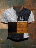 Men's Faith Contrast Textured  Printed Zip-Up Short Sleeve Top
