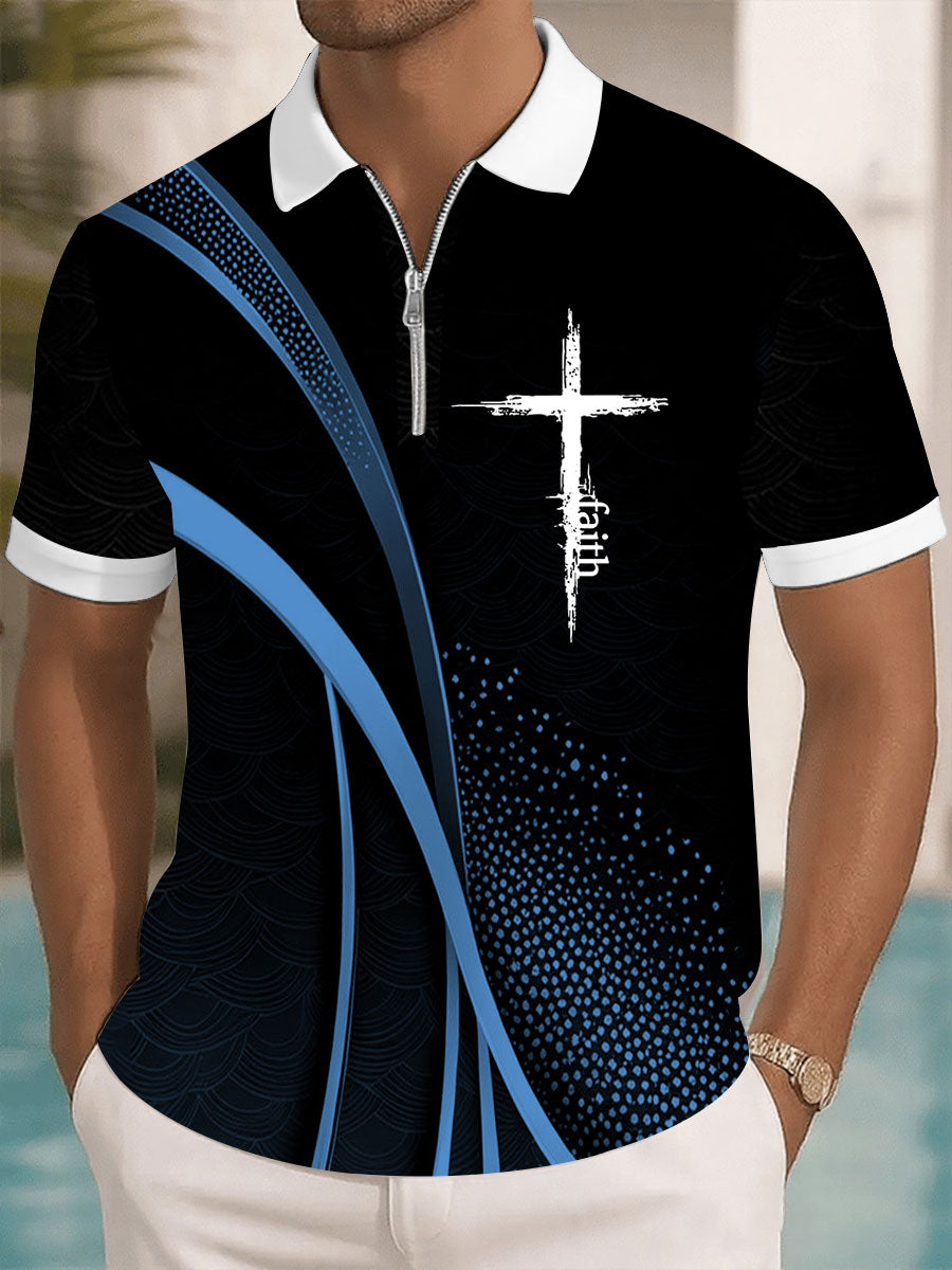 Men's Faith Cross Printed Casual Zip-Up Top