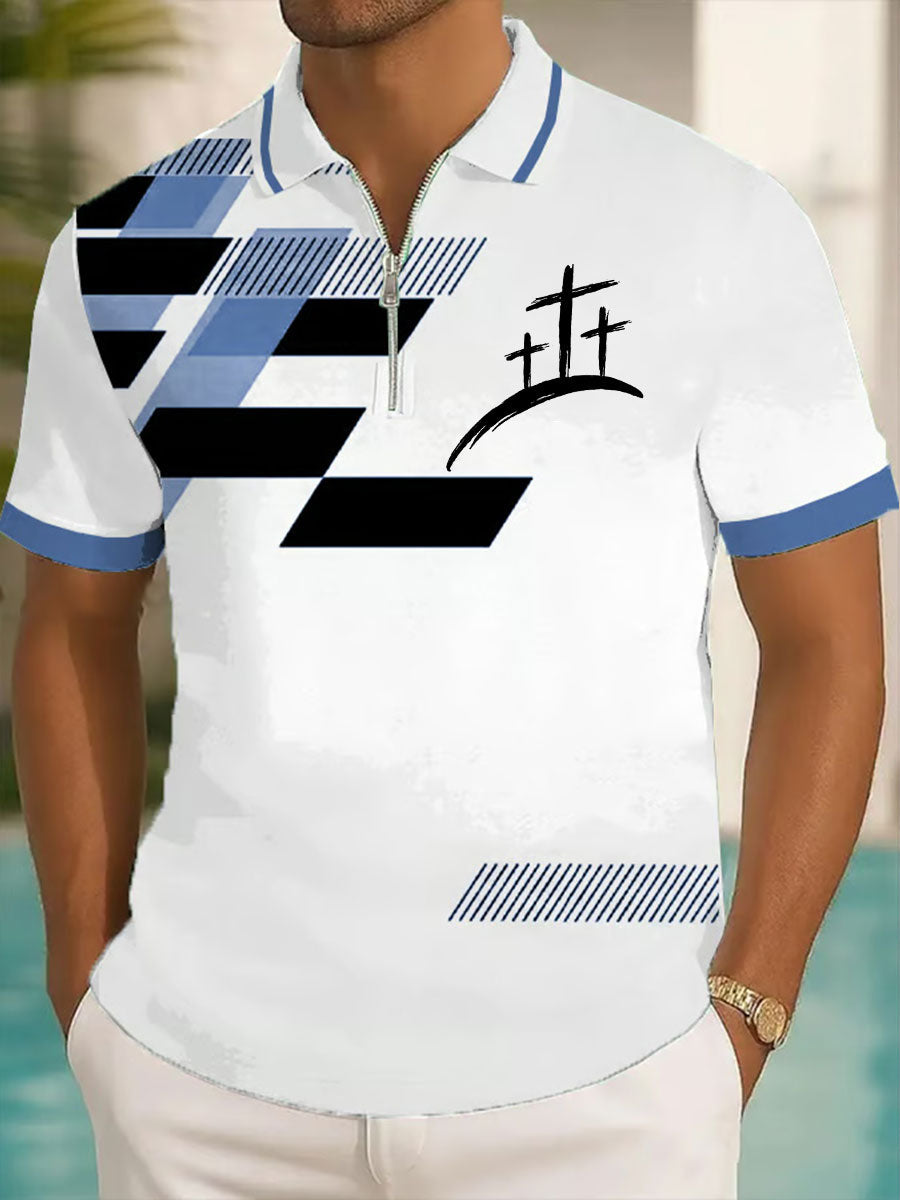 Men's Faith Cross Printed Casual Zip-Up Top