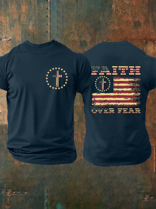 Men's Faith Over Fear Flag Cross Short Sleeve T-shirt