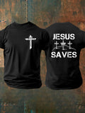 Men's Jesus Saves John 3:16 Faith Cross Print Casual Short Sleeve T-shirt