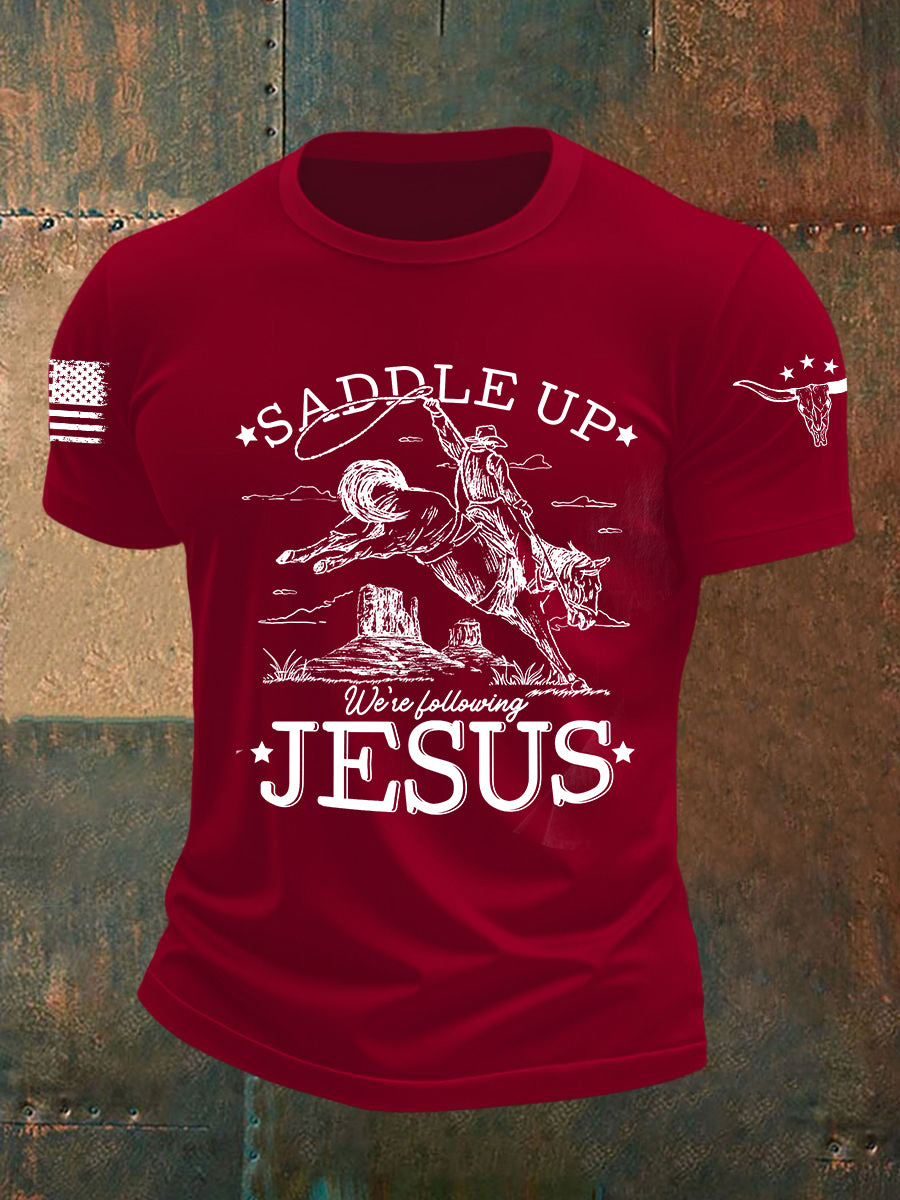 Men's Saddle Up We're Filling Jesus Short-sleeved T-shirt