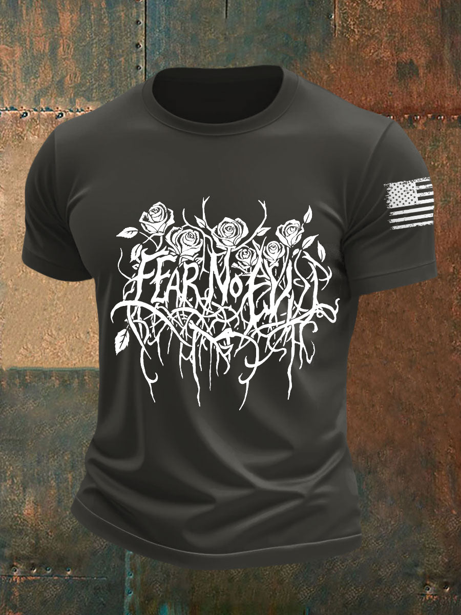 Men's Fear No Evil Gothic Christian Short-sleeved T-shirt