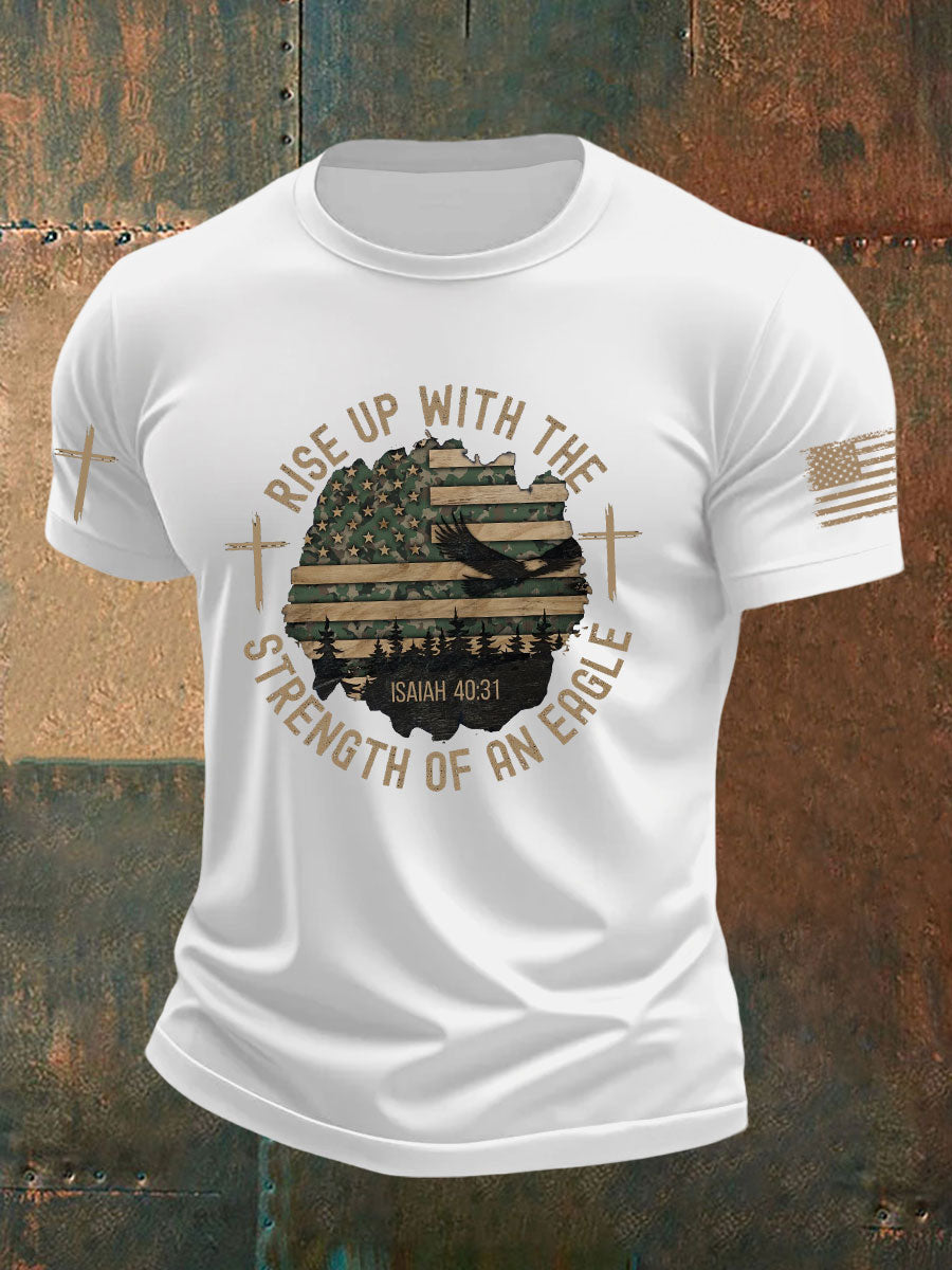 Men's Rise Up With The Strength of An Eagle Printed Casual T-shirt