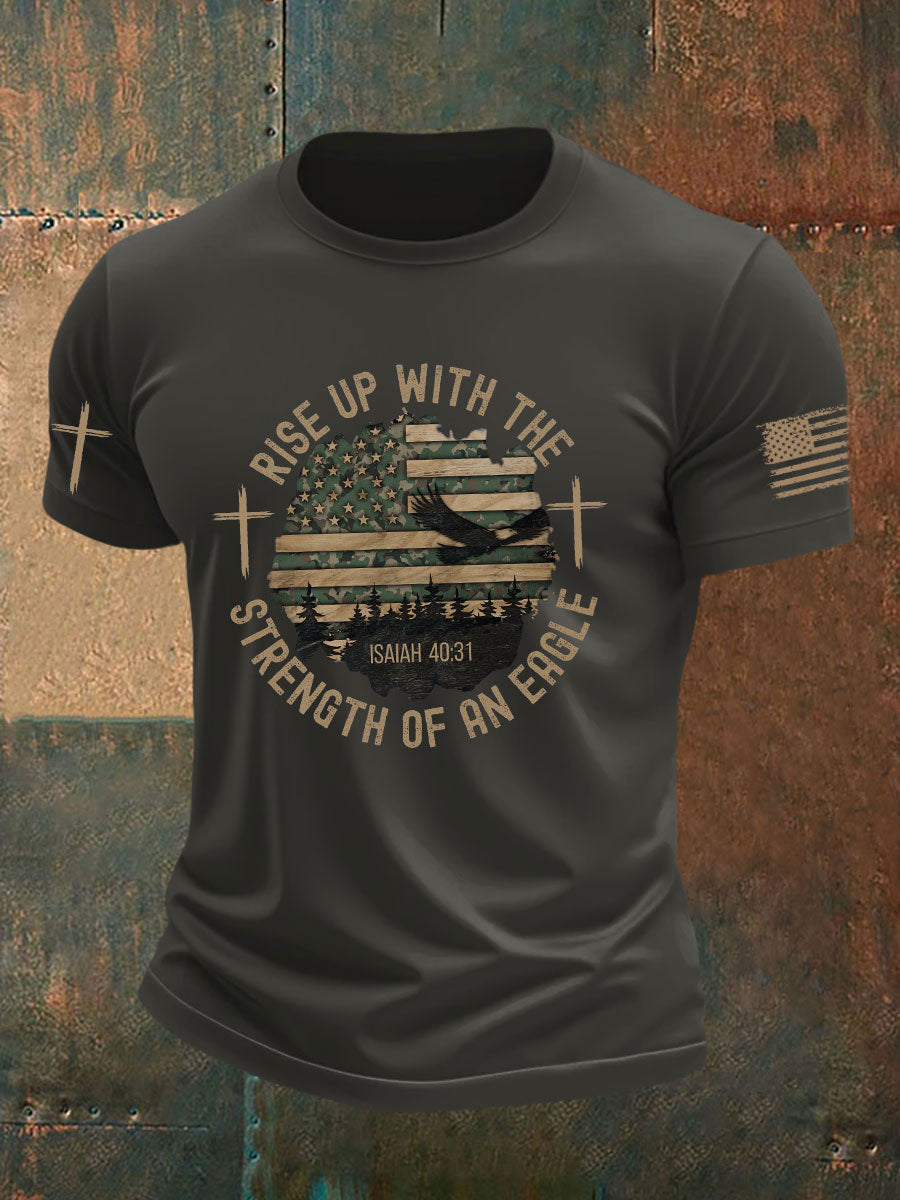 Men's Rise Up With The Strength of An Eagle Printed Casual T-shirt