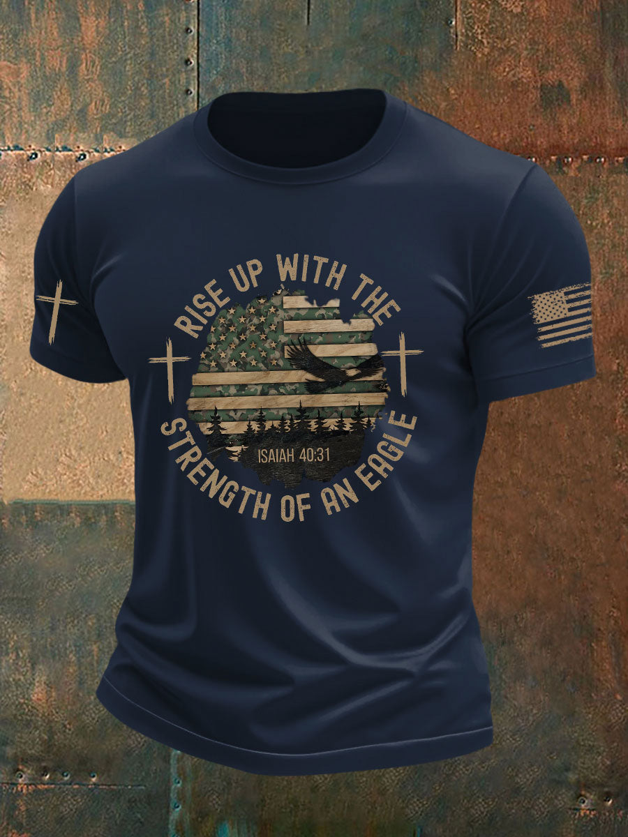 Men's Rise Up With The Strength of An Eagle Printed Casual T-shirt