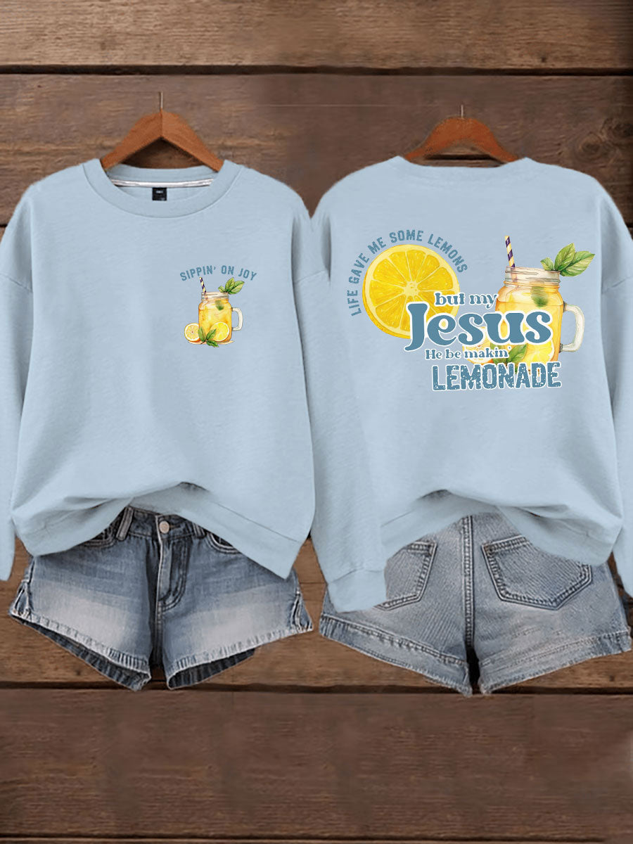 Women's Jesus Lemonade Print Casual Sweatshirt