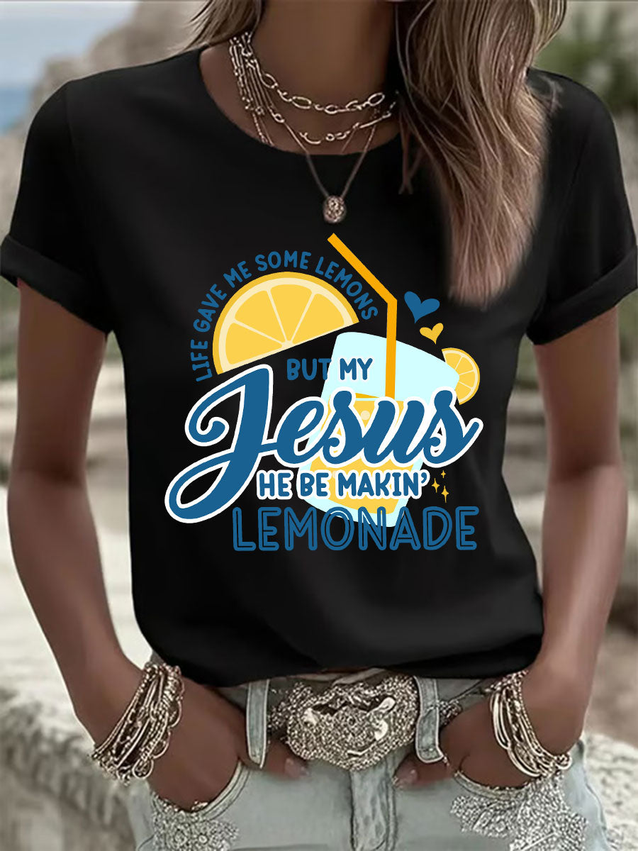 Women's Jesus Lemonade Print Casual T-shirt