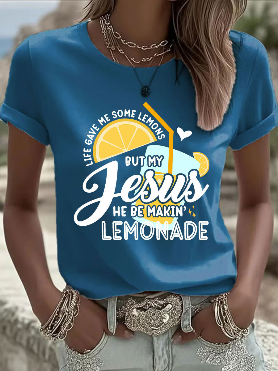 Women's Jesus Lemonade Print Casual T-shirt