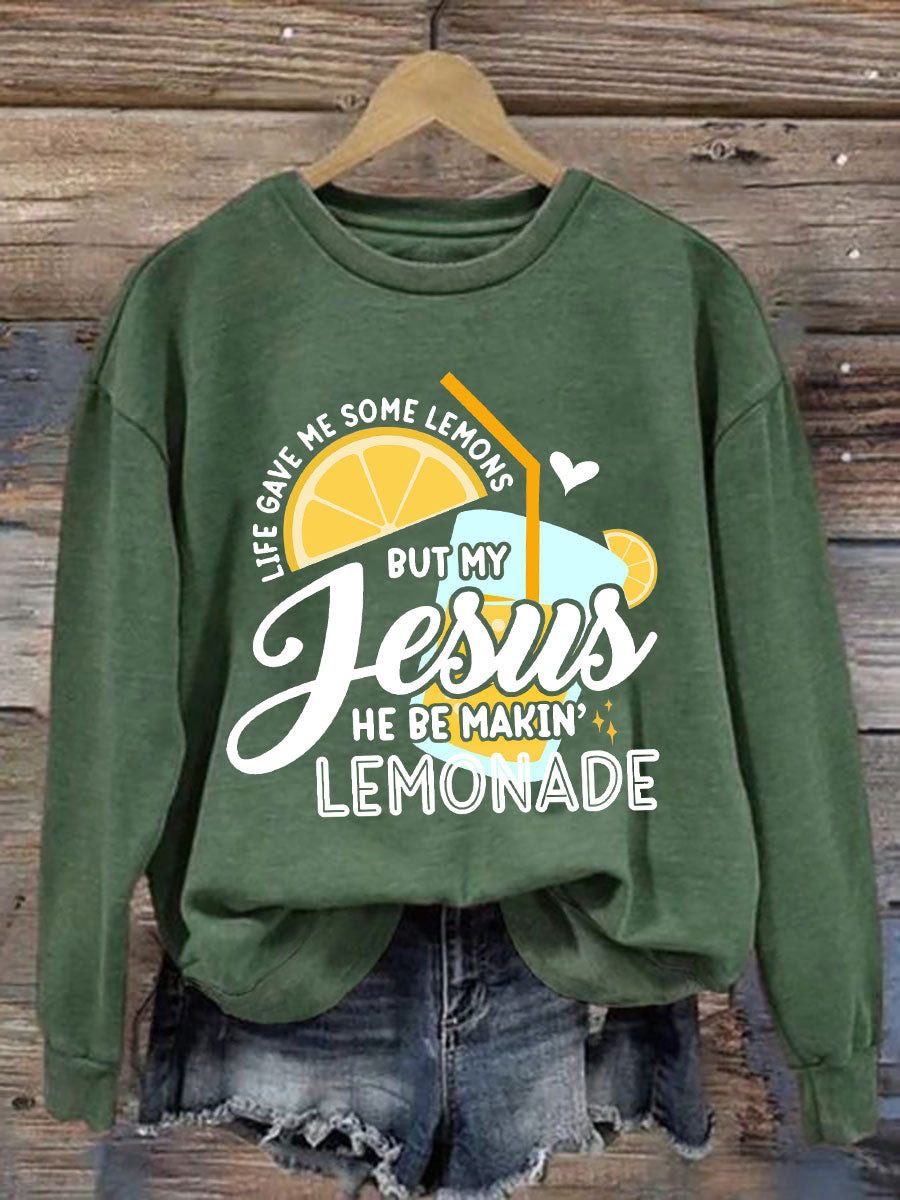 Women's Jesus Lemonade Print Casual Sweatshirt