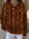 Women's Faith Cross Autumn Maple Leaf Art Hooded Sweatshirt With Pockets