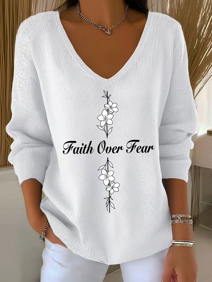 Women's Faith Over Fear Printed Casual Top