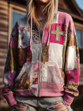 Women's Floral Cross Print Casual Cardigan