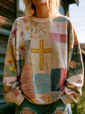 Women's Cross Floral Print Casual Sweatshirt