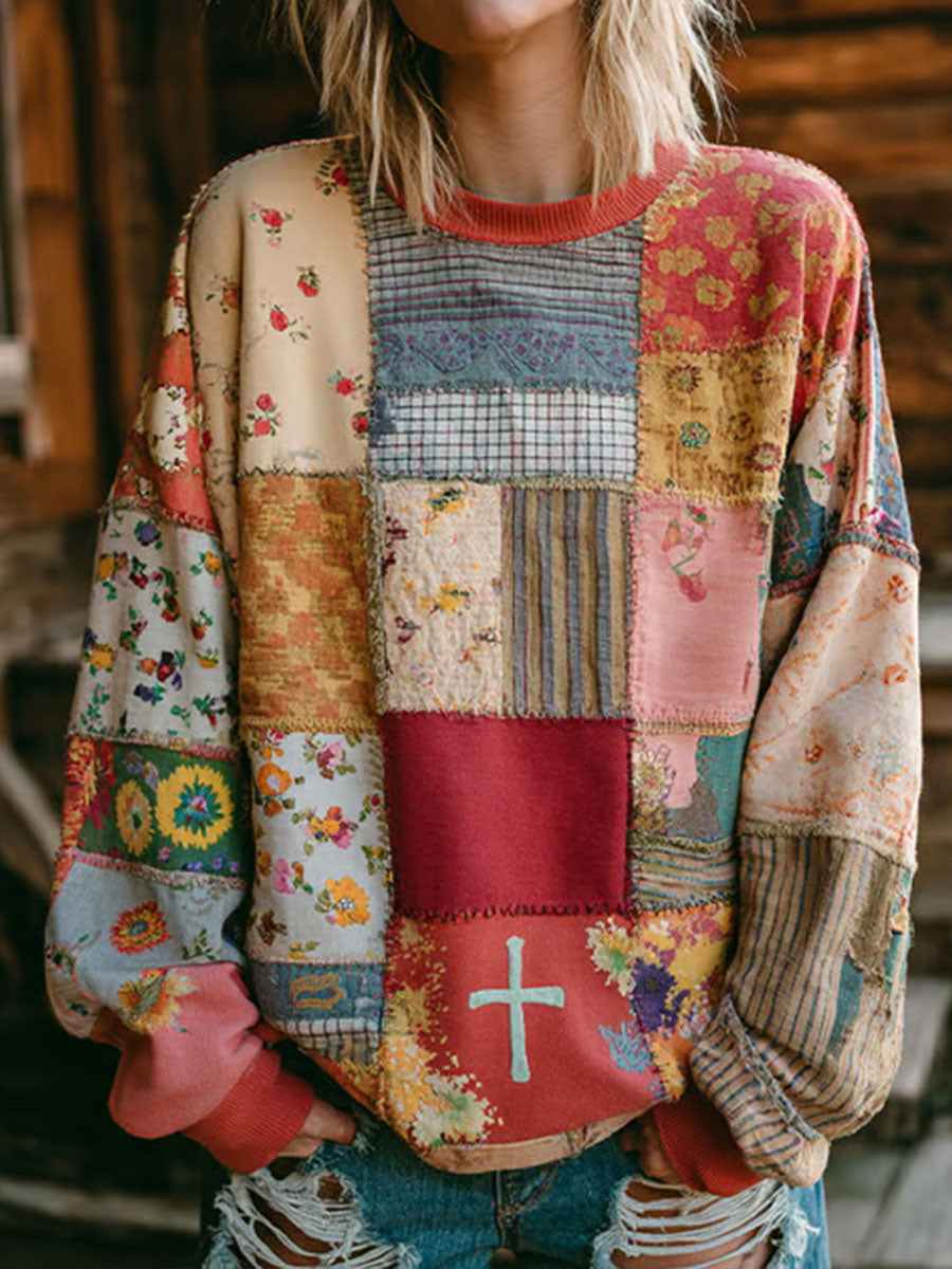 Women's Cross Floral Print Casual Sweatshirt