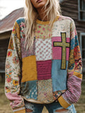 Women's Cross Floral Print Casual Sweatshirt