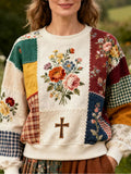 Women's Floral Cross Print Casual Sweatshirt
