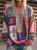Women's Floral Cross Print Casual Sweatshirt