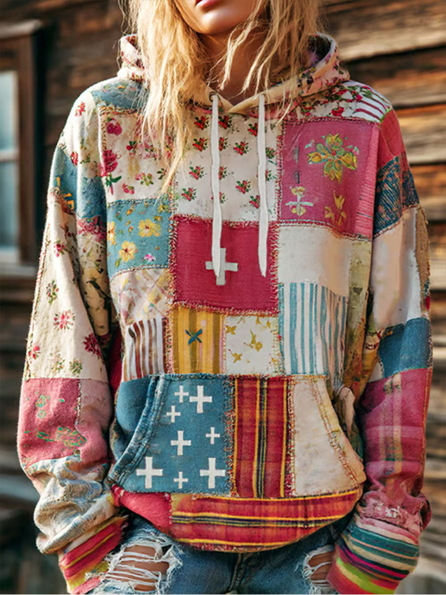 Women's Floral Cross Print Casual Hoodie