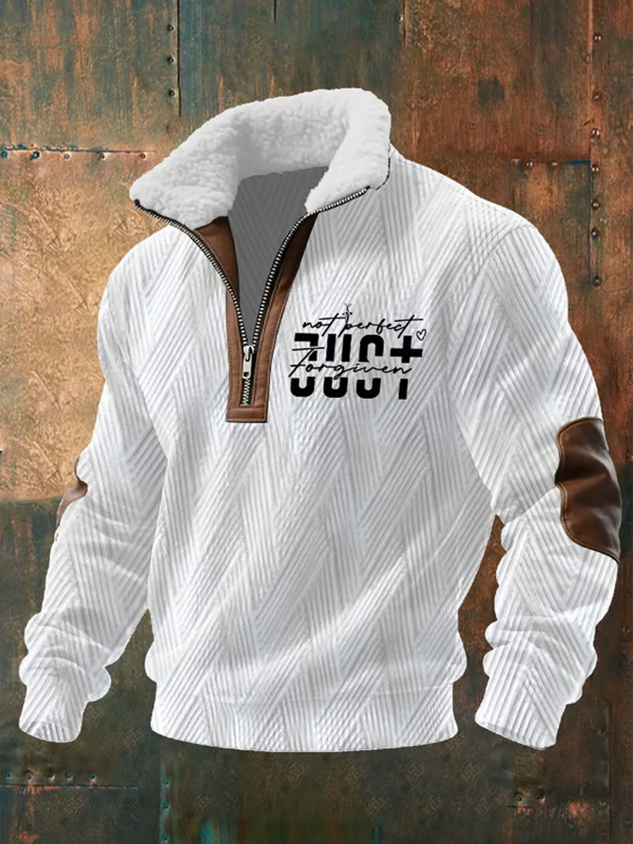 Men'S Casual Faith Jacquard Zipper Fur Collar Long Sleeve Sweatshirt