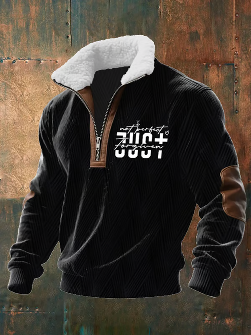 Men'S Casual Faith Jacquard Zipper Fur Collar Long Sleeve Sweatshirt